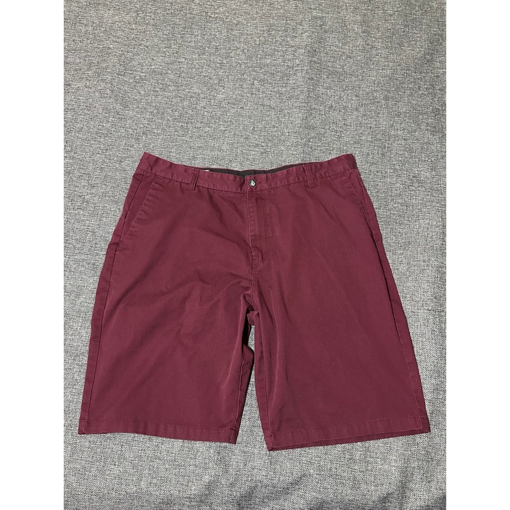 Volcom Mens 40 Chino Shorts Maroon Frickin Modern Stretch